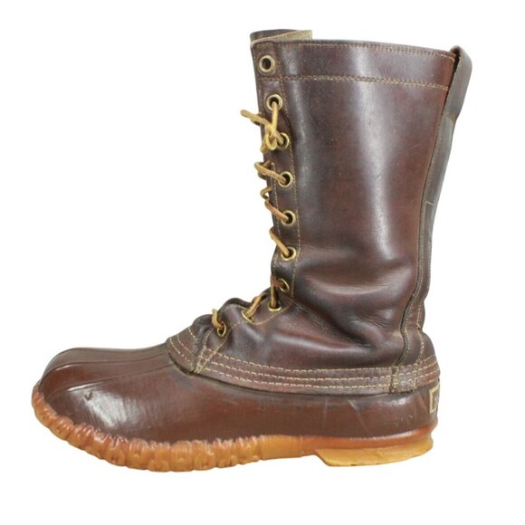 Vintage LL Bean Men's Brown Leather Unlined Hunting Tall Duck Boots Size 8 M - Picture 1 of 9